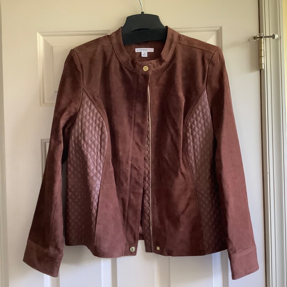 Isaac Mizrahi Suede & Lamb LeatherJacket w/ Quilted Details Saddle Brown SZ 14 - Picture 7 of 16